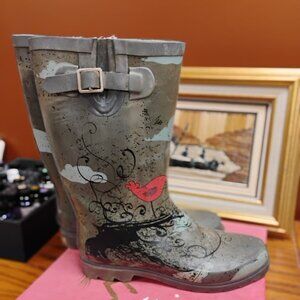 Target Women’s Rain Boots Size 9 Bird Print Buckle Mid Calf Waterproof